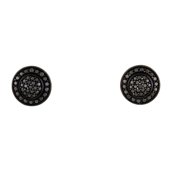 DAVID YURMAN BLACK DIAMOND STERLING SILVER 14K POSTS HALO PAVÉ STUD EARRINGS - Picture 2 of 9